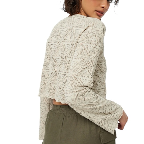 ✨$8 CLEAR-OUT✨ Ardene Crotchet Lace Knit Stretchy Cropped Long Sleeve Crop Top - Picture 2 of 9